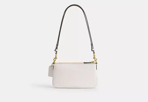 Elegant White Leather Shoulder Bag with Gold Chain Strap for Women