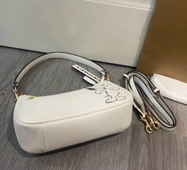 Coach x Peanuts Snoopy White Leather Shoulder Bag for Women
