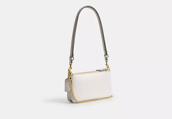 Elegant White Leather Shoulder Bag with Gold Chain Strap for Women