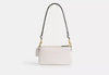 Elegant White Leather Shoulder Bag with Gold Chain Strap for Women