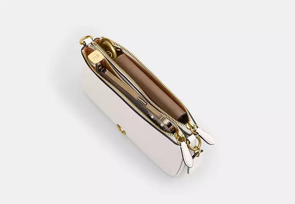 Elegant White Leather Shoulder Bag with Gold Chain Strap for Women