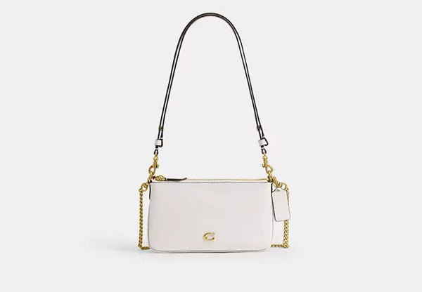 Elegant White Leather Shoulder Bag with Gold Chain Strap for Women