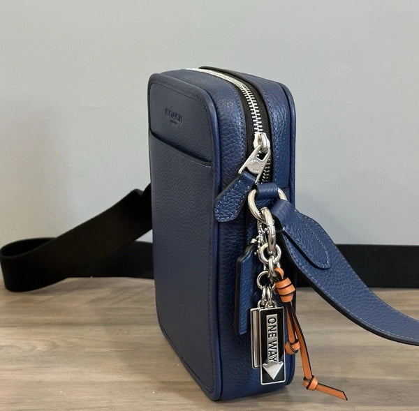 Coach Men's Navy Blue Leather Crossbody Shoulder Bag