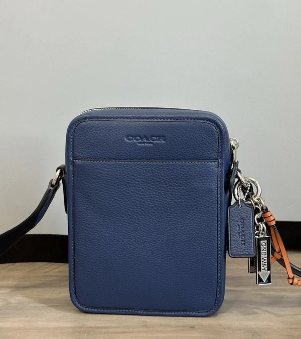 Coach Men's Navy Blue Leather Crossbody Shoulder Bag