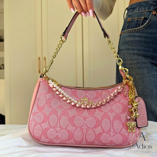 Coach Pink Shoulder Bag | Designer Women's Handbag with Gold Chain Strap