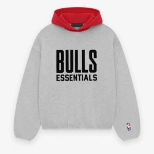 Bulls Essentials hoodie grey red, oversized streetwear sweatshirt for men and women