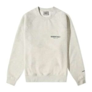 Essentials unisex off-white sweatshirt with minimalist logo design.
