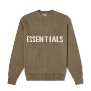 Unisex khaki Essentials sweatshirt with bold logo design
