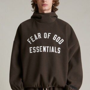 Unisex dark brown Fear of God Essentials hoodie, premium streetwear fashion