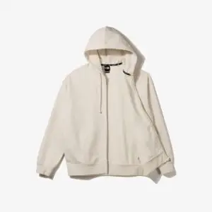 Essentials full zip-up hoodie in beige with front zipper and hood