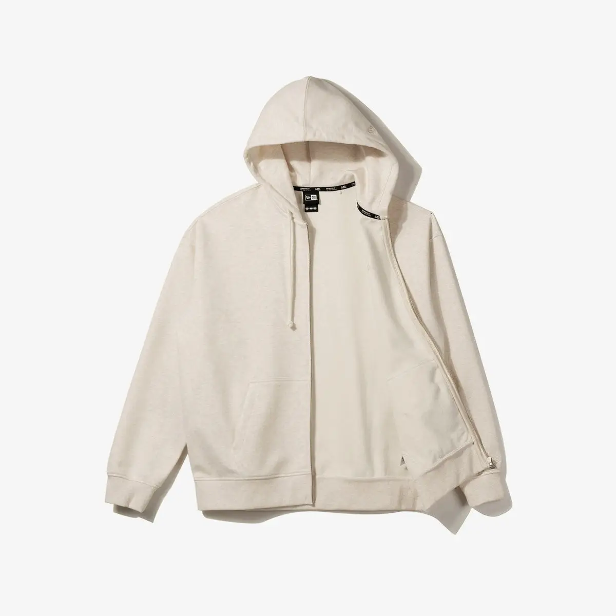 Essentials full zip-up hoodie in beige with front zipper and hood