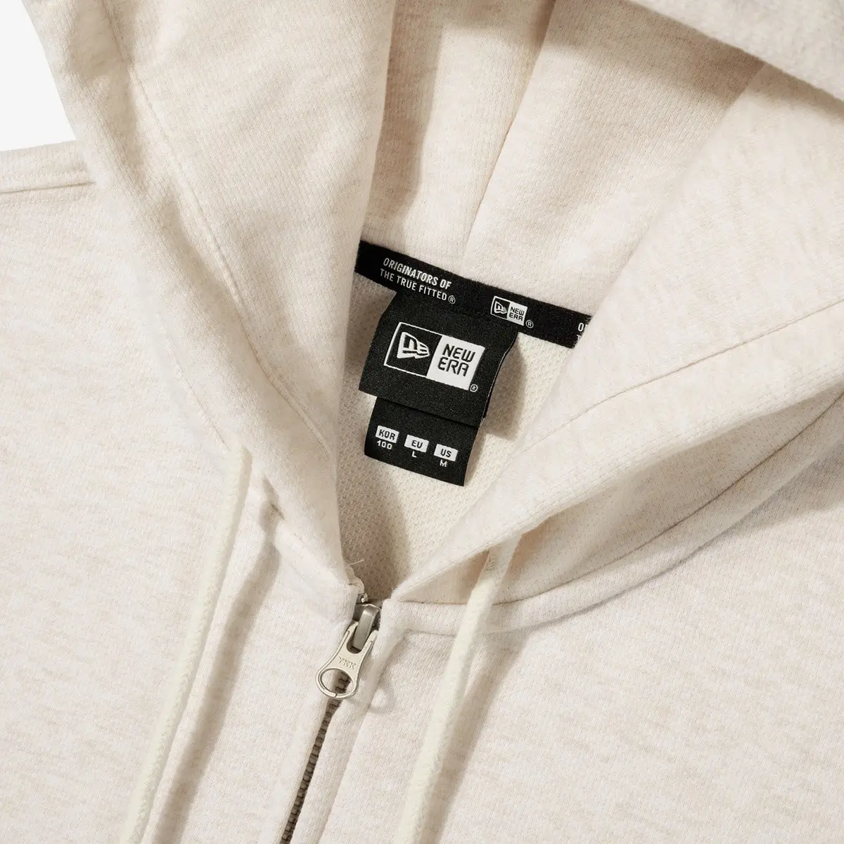 Essentials full zip-up hoodie in beige with front zipper and hood