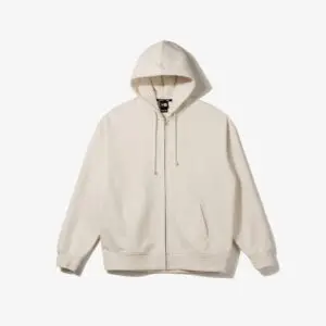 Essentials full zip-up hoodie in beige with front zipper and hood