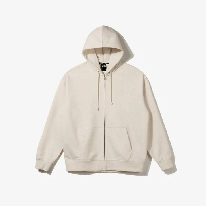 Essentials full zip-up hoodie in beige with front zipper and hood
