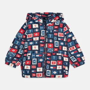 unisex printed puffer jacket close up pattern design