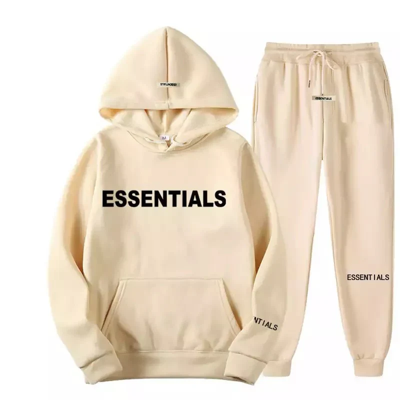 Essential Tracksuit UK – cream Essentials hoodie and joggers set for men