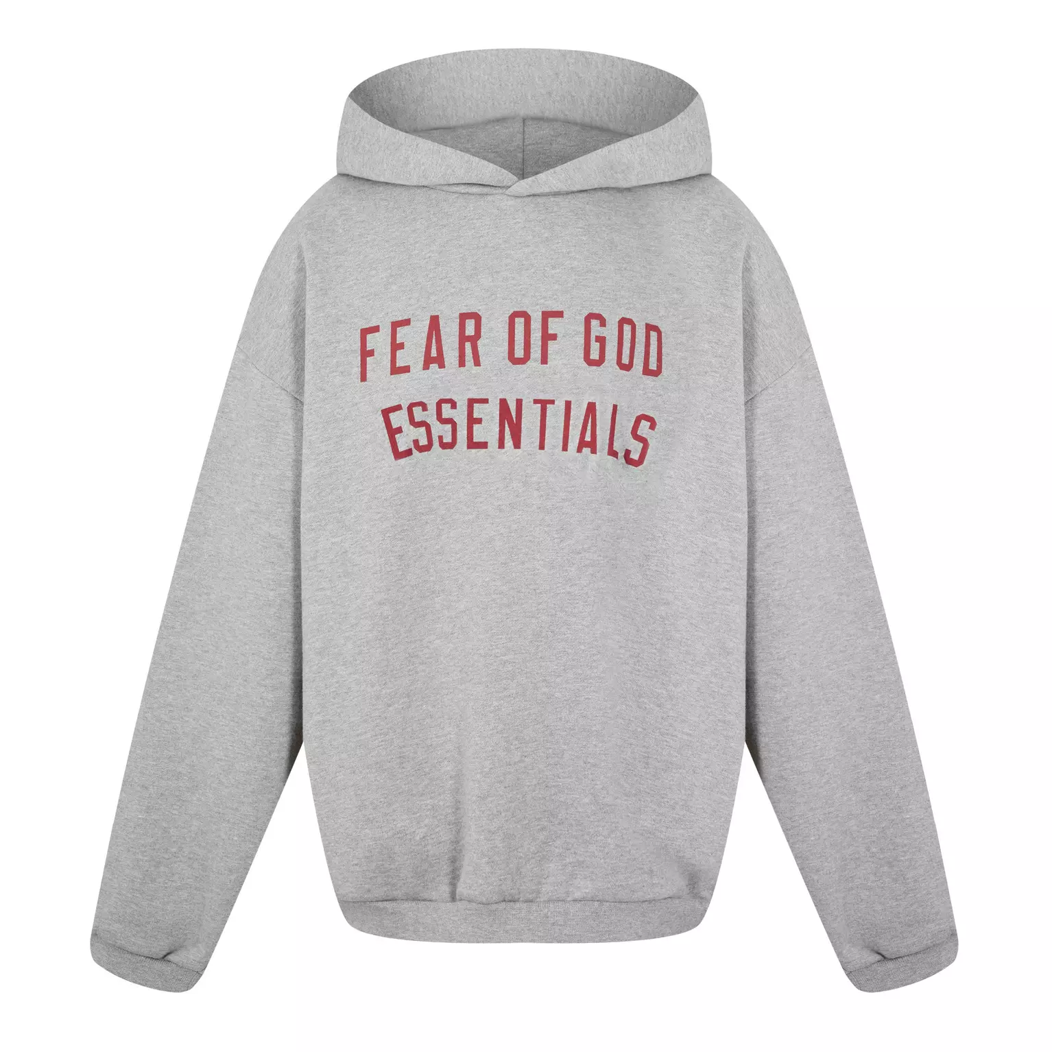 Fear of God Essentials hoodie grey with red logo, streetwear sweatshirt UK