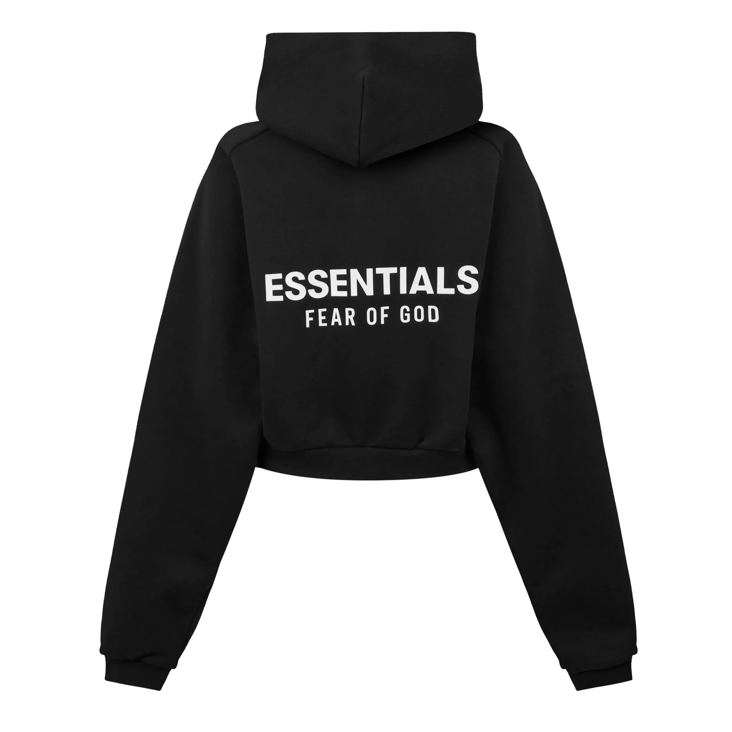 Essentials Fear of God Cropped Hoodie – Black Women’s Streetwear UK