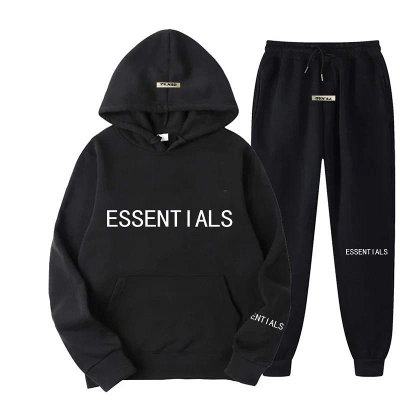 Black Essentials hoodie for men with logo – Essential Tracksuit UK streetwear