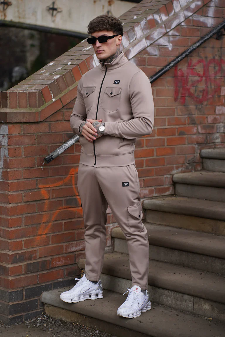 Essential Tracksuit UK beige zip tracksuit for men