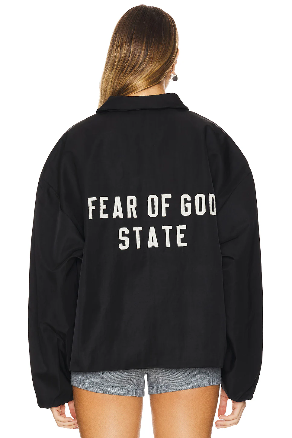 Fear of God Essentials State jacket model wearing oversized fit