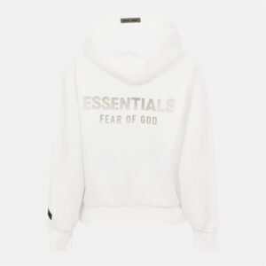 Essentials White Full Zip Hoodie front view