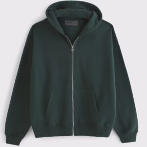 Dark Green Essentials zip hoodie front view