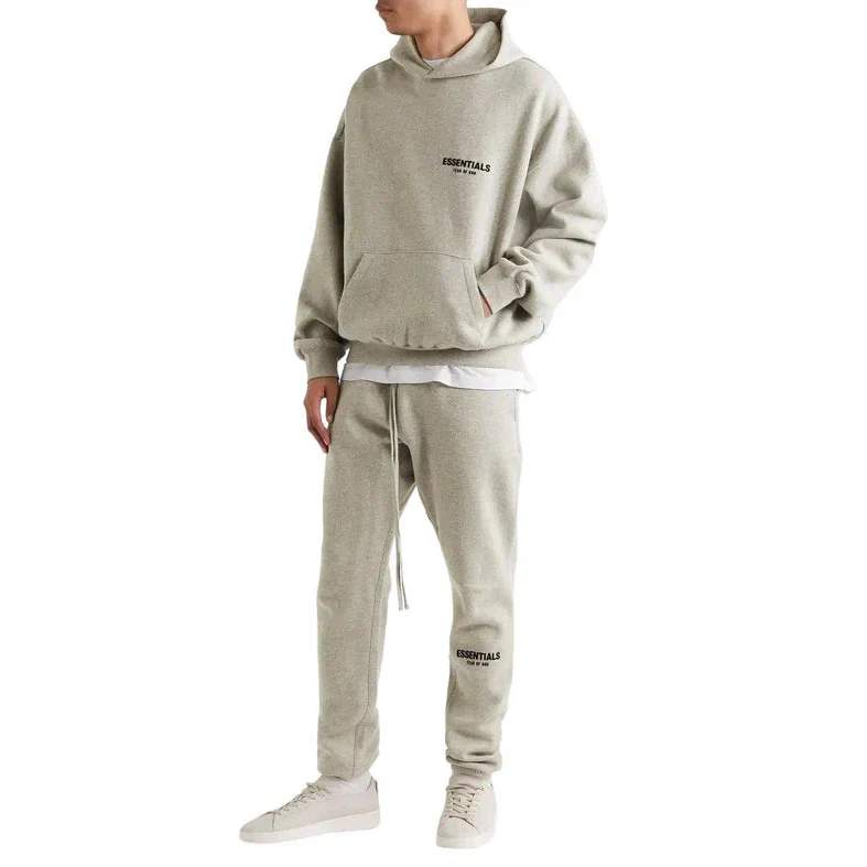 Premium heather oatmeal Fear of God Essentials hoodie, relaxed streetwear sweatshirt UK