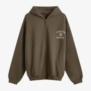 Brown Fear of God Essentials zip hoodie