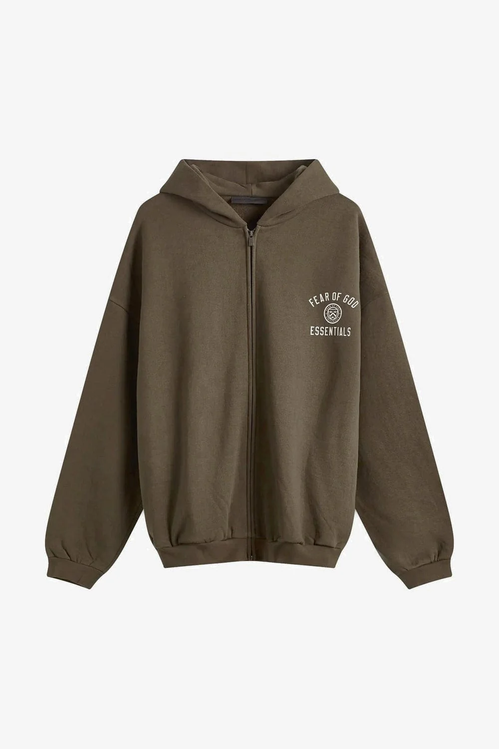 Brown Fear of God Essentials zip hoodie