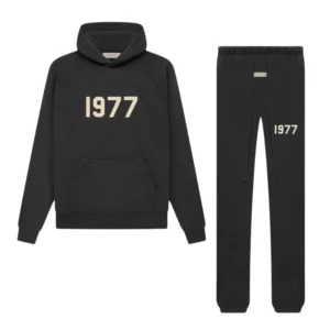 Fear of God Essentials black tracksuit, 1977 hoodie set, UK streetwear