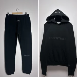 Fear of God Essentials black tracksuit, ESSENTIALS hoodie set, UK streetwear